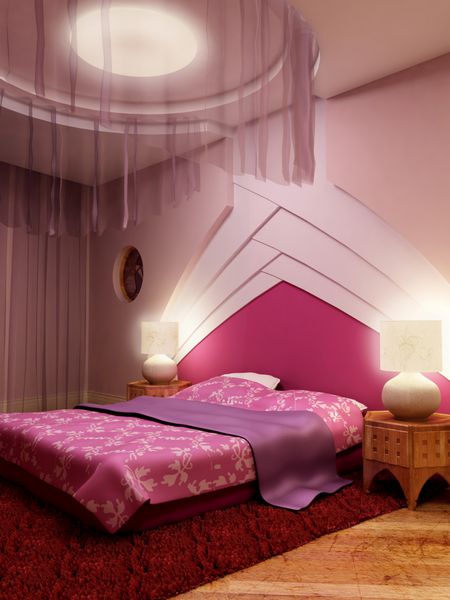 رندر سه بعدی داخلی اتاق خواب مدرن