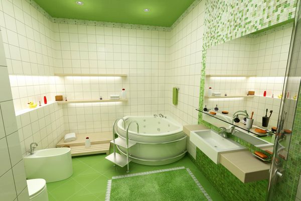رندر سه بعدی حمام سبز
