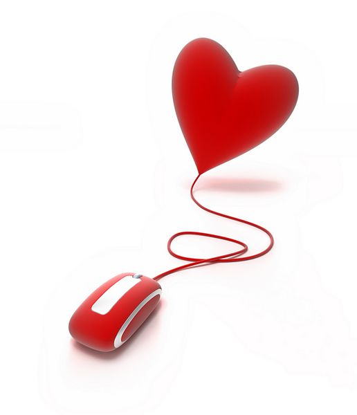 یک قلب قرمز متصل به یک موش قرمز