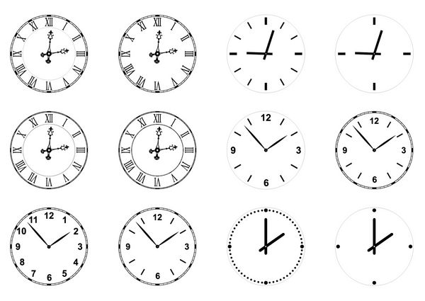 مجموعه ای از وکتور چهره و عقربه های ساعت شامل سبک گوتیک با اعداد رومی