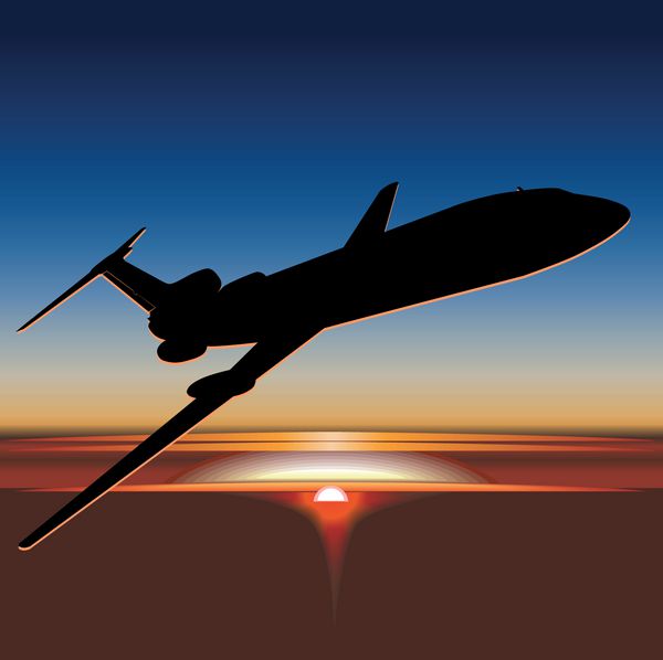 وکتور شبح هواپیمای مسافربری در طلوع خورشید هواپیماهای بیشتری را در نمونه کارها من می بینید