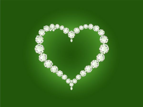 وکتور قلب الماس براق در پس زمینه سبز