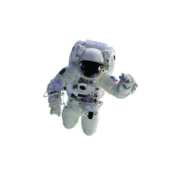 فضانورد پرنده در پس زمینه سفید برخی از اجزای این تصویر توسط ناسا ارائه شده است و در nasaimages org یافت شده است
