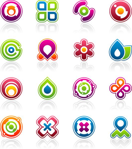 مجموعه ای از عناصر طراحی انتزاعی رنگارنگ و گرافیک لوگو