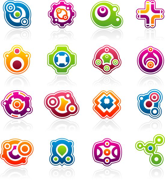 مجموعه ای از 16 عنصر طراحی انتزاعی رنگارنگ و گرافیک لوگو