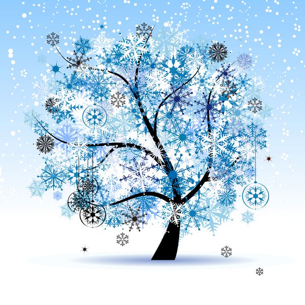 درخت زمستانی دانه های برف تعطیلات کریسمس