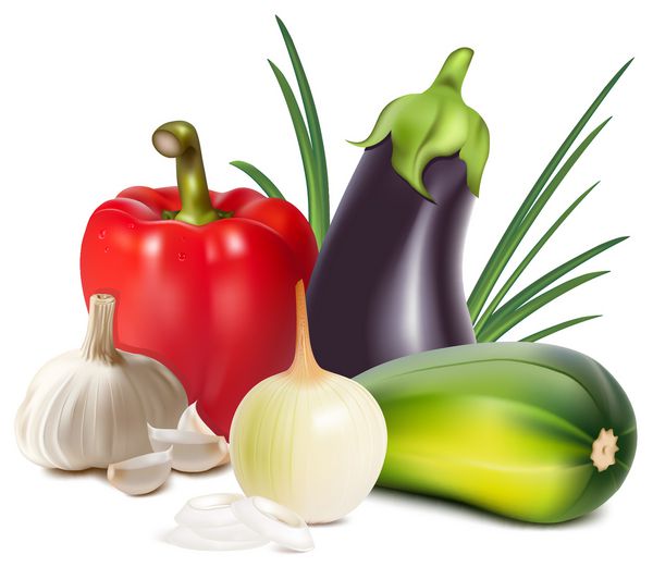 وکتور فوتورئالیستی گروه سبزیجات تازه رنگارنگ