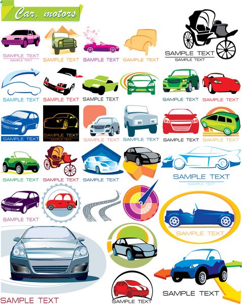 COLLECTION_7 مجموعه انحصاری آیکون خودرو موتور و خودرو برای طراحی وکتور نمادهای براق برای وب الگوهای شرکتی عناصر رنگی انتزاعی را تنظیم کنید فقط نام شرکت خود را قرار دهید