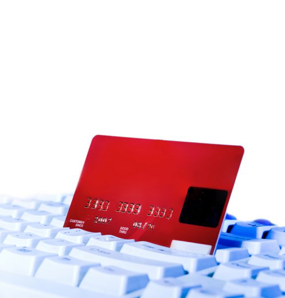 کارت اعتباری روی صفحه کلید با فضای کپی