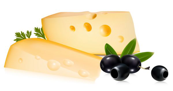وکتور واقع گرایانه پنیر با زیتون سیاه