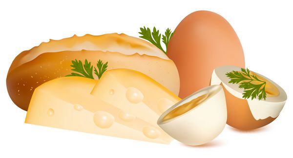 وکتور واقع گرایانه صبحانه نان پنیر و تخم مرغ