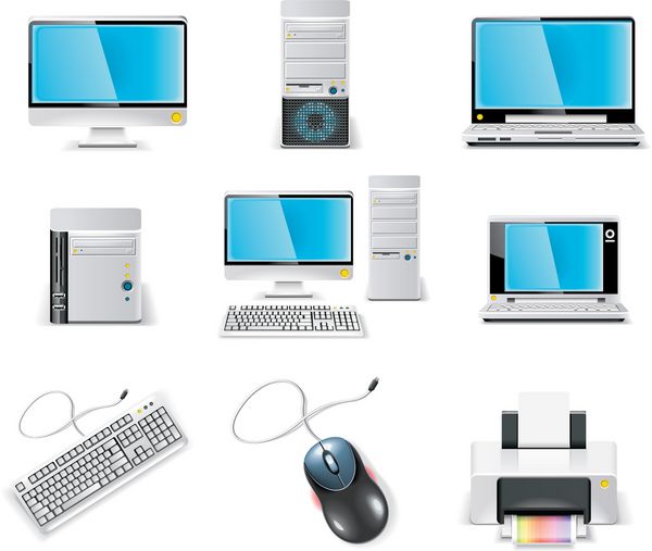 مجموعه آیکون کامپیوتر وکتور سفید قسمت 1 کامپیوتر