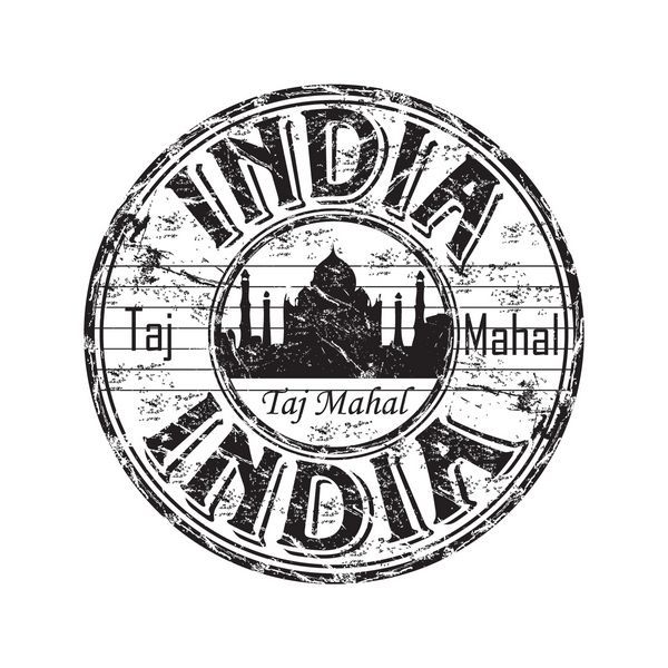 تمبر سیاه گرانج لاستیکی با مقبره تاج محل و نام هند در داخل تمبر نوشته شده است