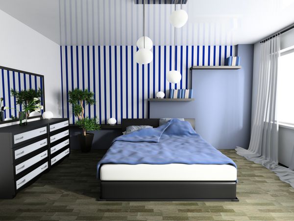 اتاق خواب به سبک مدرن تصویر سه بعدی