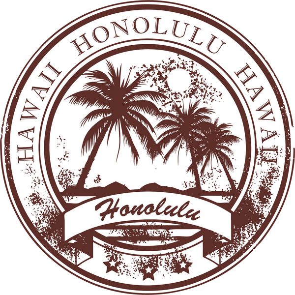 تمبر لاستیکی گرانج با کف دست و کلمه هونولولو هاوایی در داخل وکتور