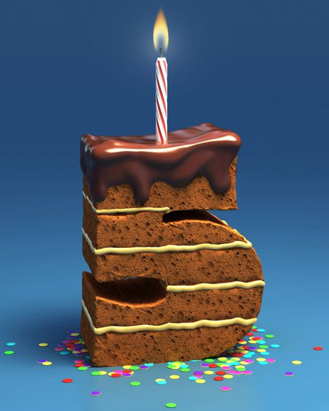 کیک تولد به شکل شماره پنج با شمع