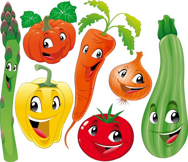 خانواده سبزیجات کارتون های خنده دار و وکتور شخصیت های جدا شده