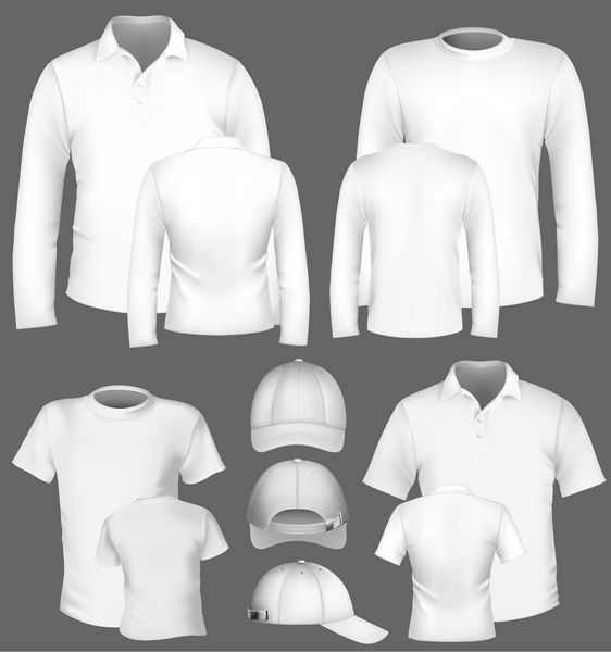 بردار الگوی طرح پیراهن و تی شرت یقه دار مردانه و کلاه بیسبال