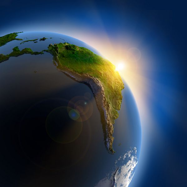 پرتوهای خورشید از طلوع خورشید زمین را در فضای بیرونی روشن می کند