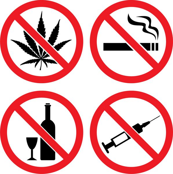 علائم وکتور ممنوعیت ممنوعیت سیگار کشیدن ممنوعیت مواد مخدر بدون شاهدانه و ممنوعیت الکل