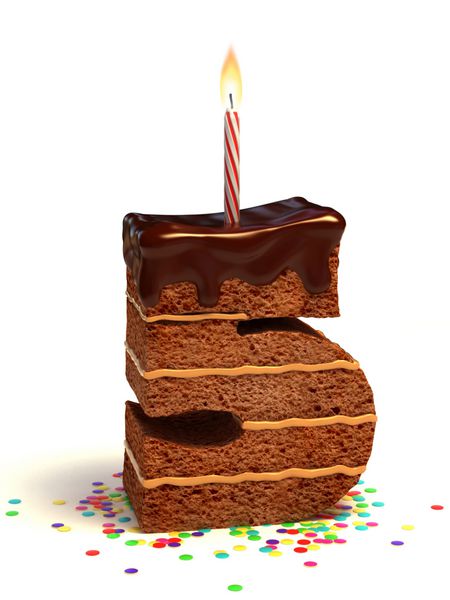 کیک تولد شکلاتی شماره پنج با شمع روشن و کوفته
