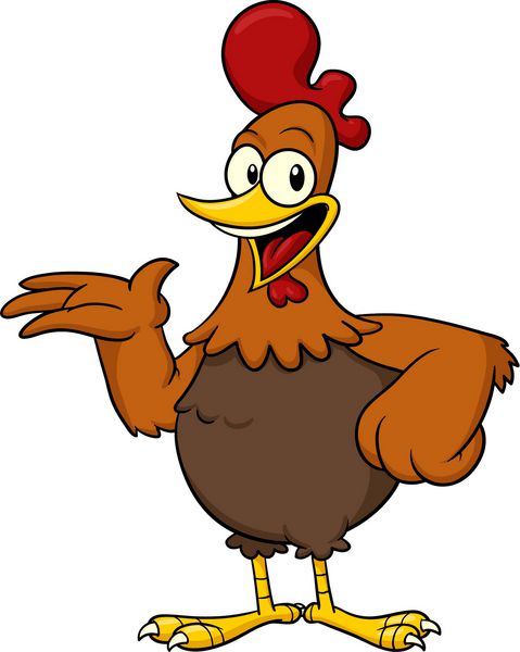 مرغ کارتونی شاد ایستاده و خندان وکتور بدون شیب