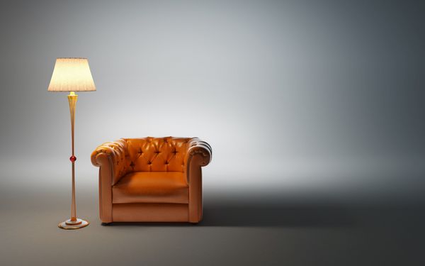 صندلی راحتی چرمی و چراغ طبقه کلاسیک