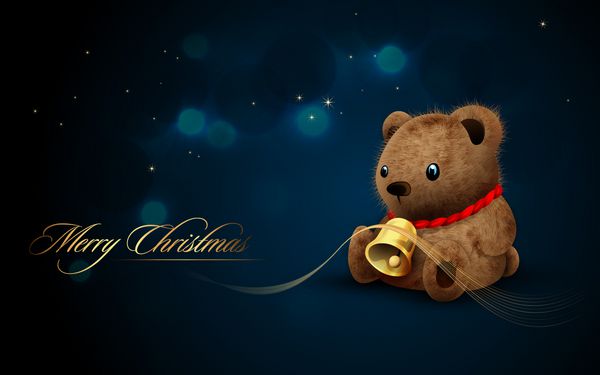 خرس عروسکی با زنگ طلایی وکتور شراره و چراغ کارت کریسمس