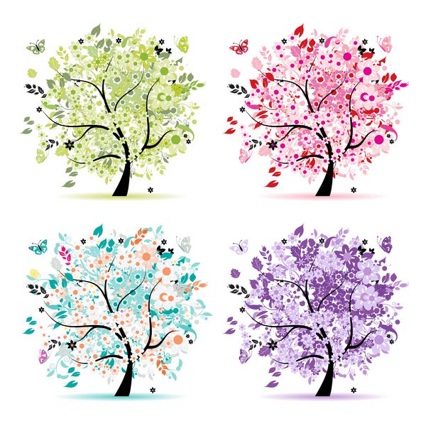 مجموعه ای از درختان گلدار زیبا برای طرح شما