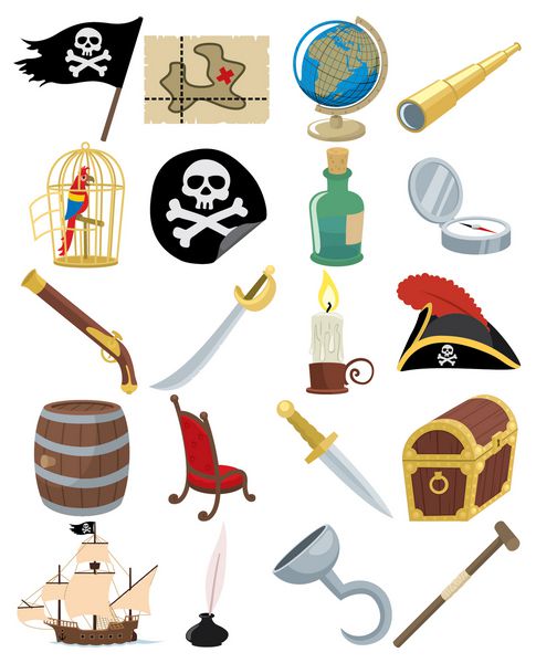 آیکون های دزدان دریایی مجموعه ای از 20 لوازم جانبی کارتونی دزدان دریایی از شفافیت و شیب استفاده نشده است