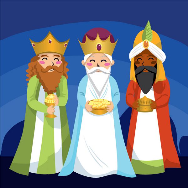 سه مرد خردمند در کریسمس برای عیسی هدایایی می آورند