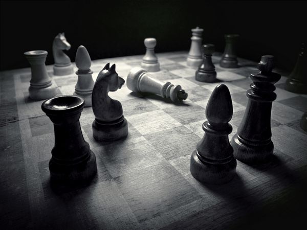 رندر سه بعدی صفحه شطرنج سیاه سفید