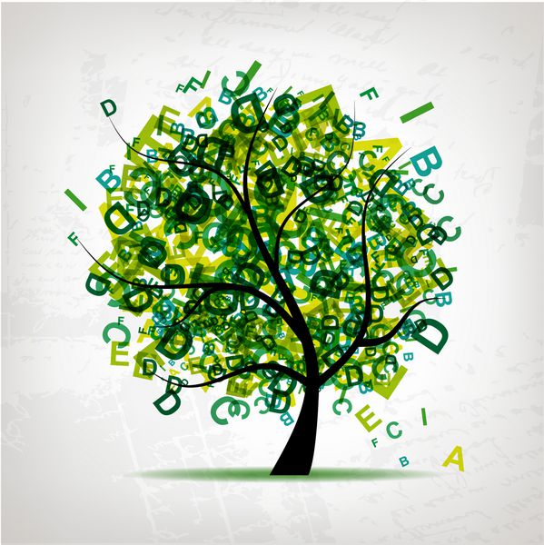 درخت هنری با حروف سبز برای طراحی شما