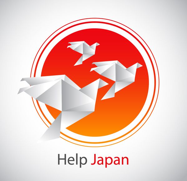 پرچم ژاپن و پرندگان اوریگامی - تصویر مفهومی