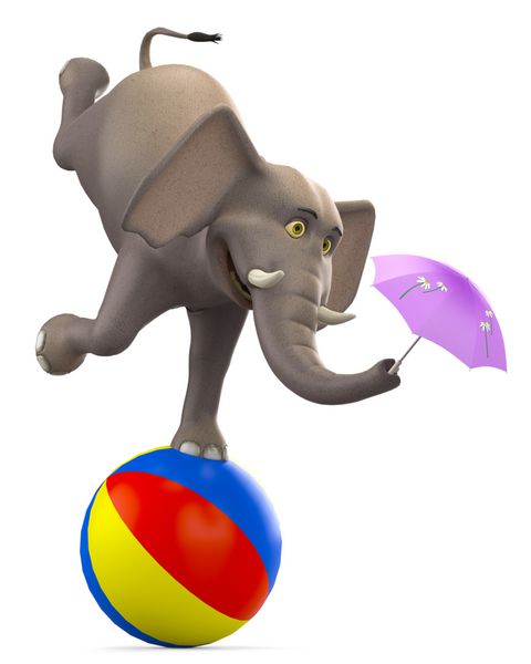 کارتون فیل روی توپ به علاوه چتر