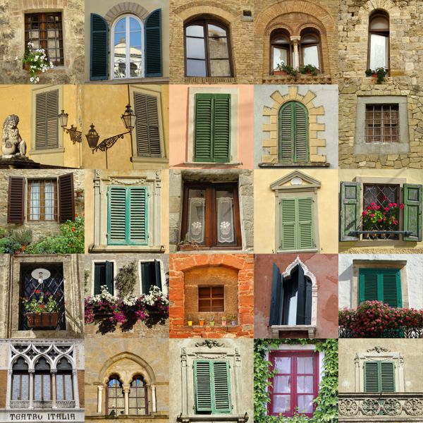 کلاژ با پنجره های عتیقه در ایتالیا