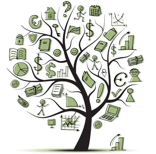 مفهوم درخت هنر با نمادهای تجاری برای طراحی شما
