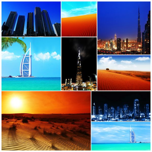 کلاژ تصاویر امارات متحده عربی از طبیعت وحشی تا شهرهای مدرن