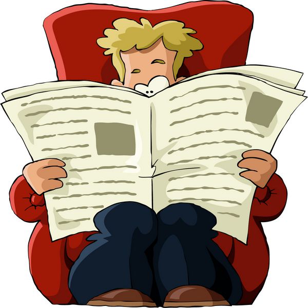مردی روی صندلی در حال خواندن روزنامه وکتور