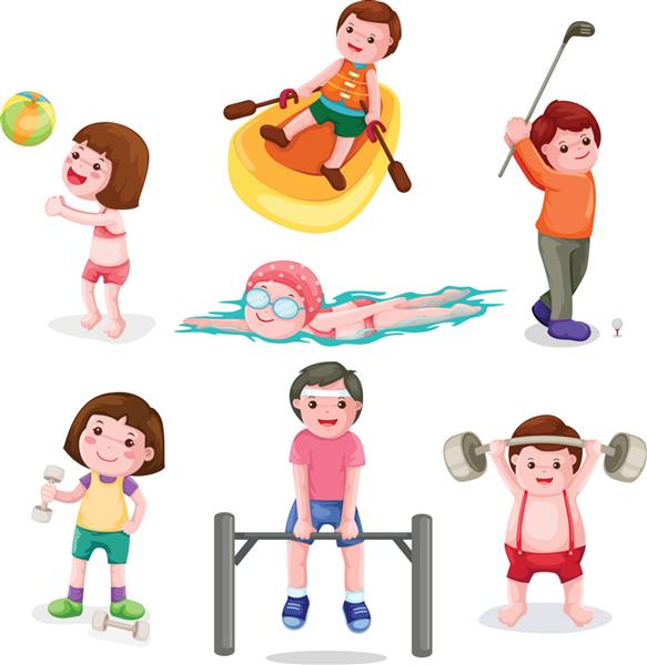 تصویر مجموعه ای جدا شده از فعالیت های ورزشی دختران و پسران