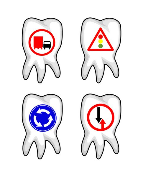 مجموعه ای از علائم جاده ای روی دندان ها
