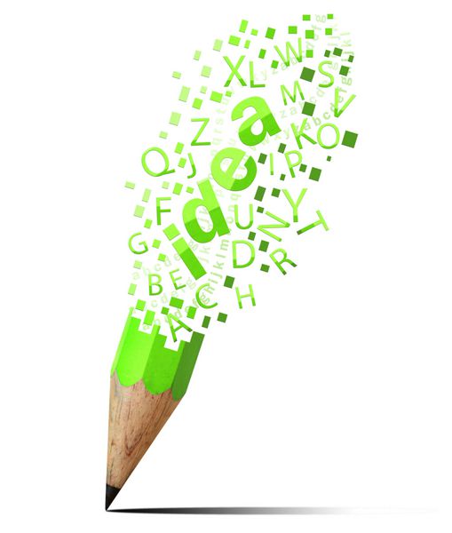 مداد خلاق با ایزوله ایده سبز روی سفید