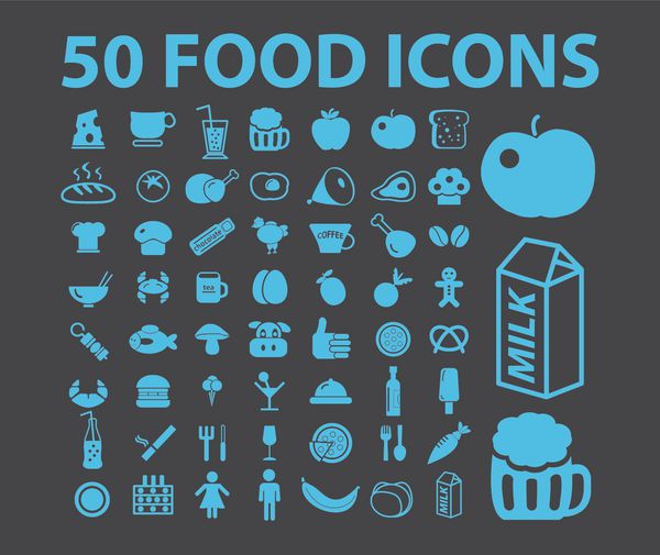 50 نماد غذا علائم تصاویر وکتور