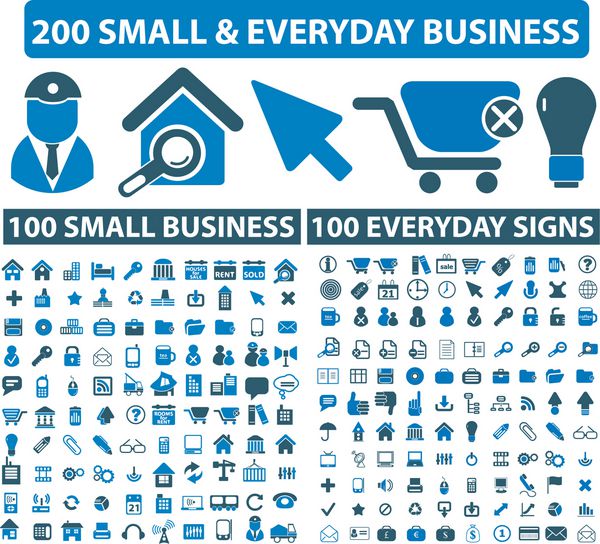 200 نماد کسب و کار روزمره کوچک علائم تصاویر وکتور