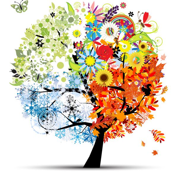 چهار فصل - بهار تابستان پاییز زمستان درخت هنر زیبا برای طراحی شما