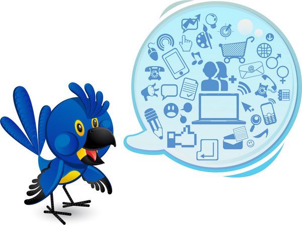 شبکه های اجتماعی پرنده ماکائو آبی با حباب گفتاری