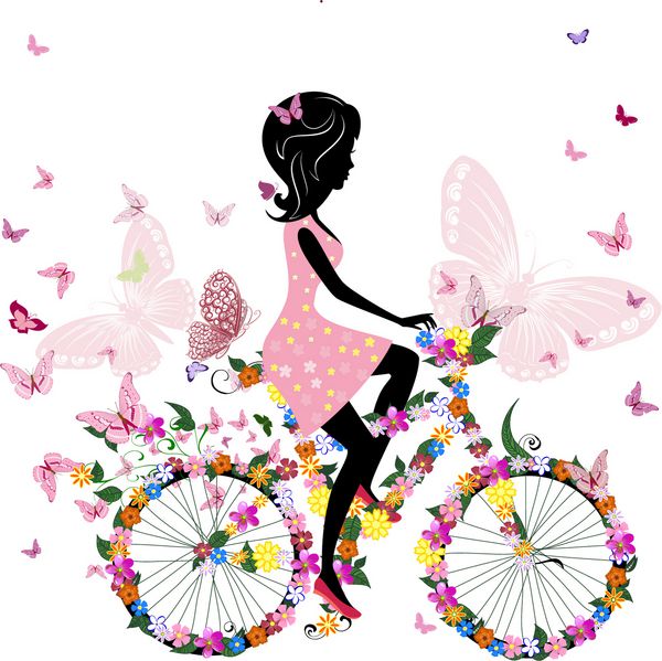 دختری سوار بر دوچرخه با پروانه های عاشقانه