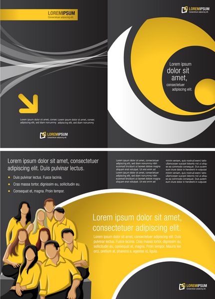 قالب سیاه و زرد برای بروشور تبلیغاتی با افراد تجاری