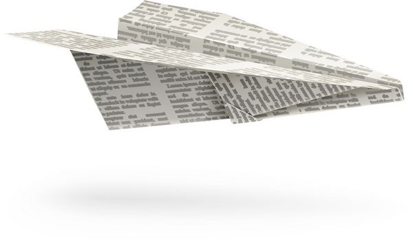 تصویر وکتور اوریگامی هواپیما کاغذی جدا شده در پس زمینه سفید