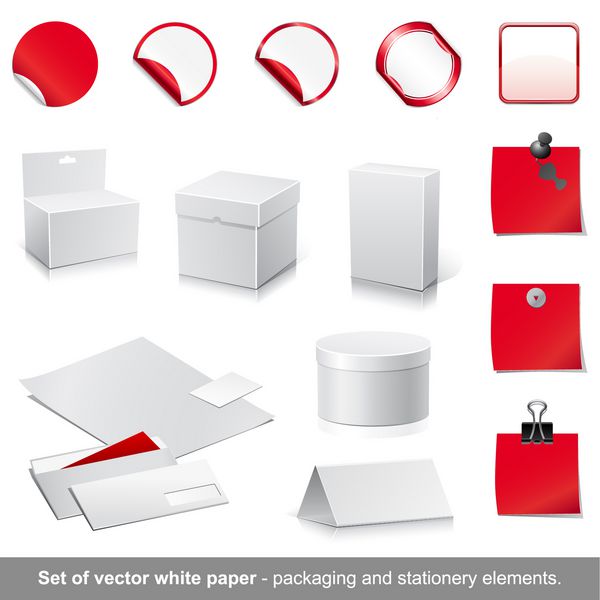 مجموعه وکتور کاغذ سفید و قرمز - المان های بسته بندی و لوازم التحریر